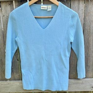 Powder Blue Ribbed V-Neck